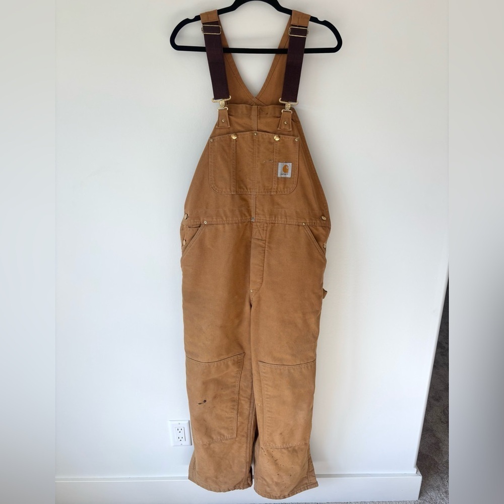 Carhartt Men’s Duck Bud Canvas Overalls Brown Tan Quilted Workwear Outdoor